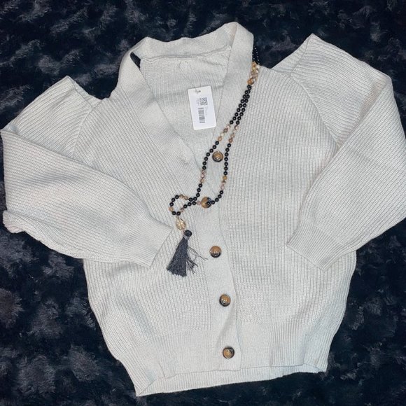 Taupe‎ Grey Gray Cold Shoulder Sweater Size L - Picture 1 of 2